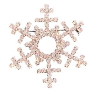 White rhinestones brooch festive Christmas holiday silver snowflake motif pin